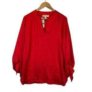 Michael Kors V-Neck Long Sleeve Tunic top dark coral - 1X